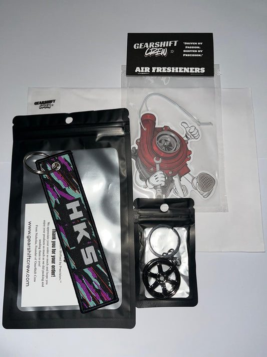 1x HKS Jet Tag, 1x Air Freshener, 1x Keychain, Bundle of 3