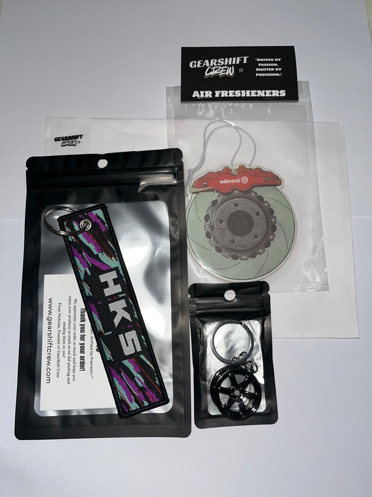 1x HKS Jet Tag, 1x Air Freshener, 1x Keychain, Bundle of 3